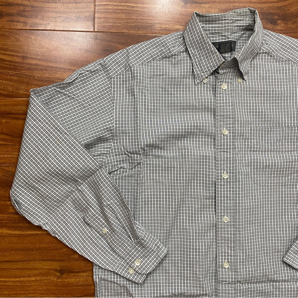 Banana Republic Gray White Windowpane 100% Cotton Button Down Shirt Size Medium - Picture 3 of 13